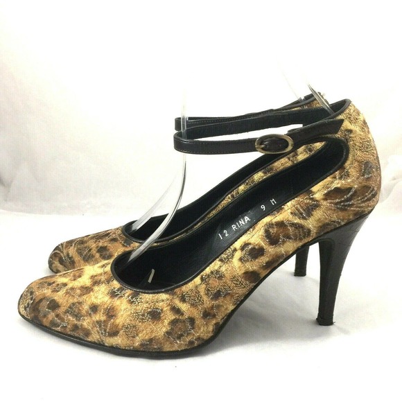 Donald J Pliner Couture Rina Pump Tapestry Ankle Strap Almond Toe Brown … - Picture 6 of 8